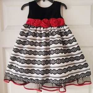 Red ribbon roses velvet Formal holiday dress